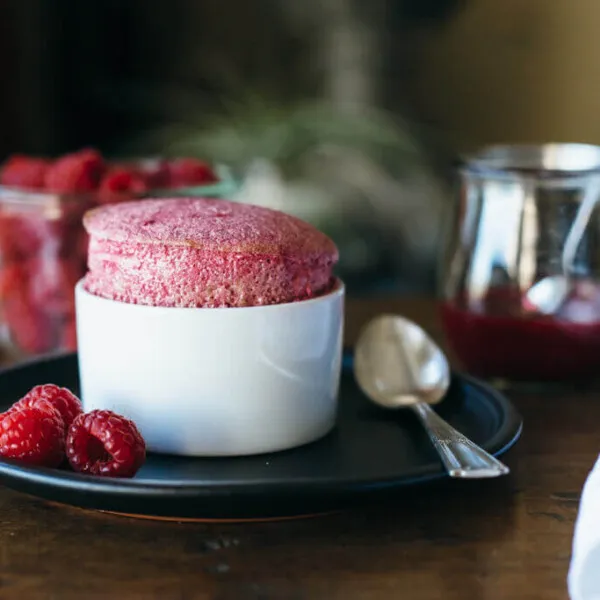 (gluten-free, paleo) Raspberry souffle. A fruity sweet dessert that's perfect for any special occasion.