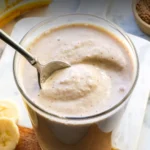 peanut butter banana smoothie labeled for Pinterest.