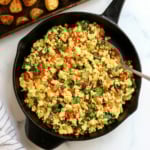 scrambled tofu in black skillet