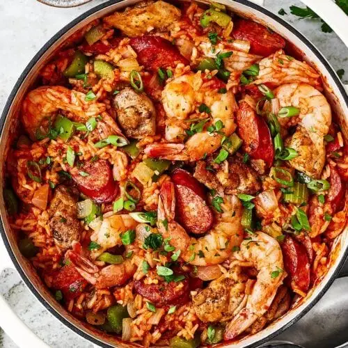 A pot of jambalaya.