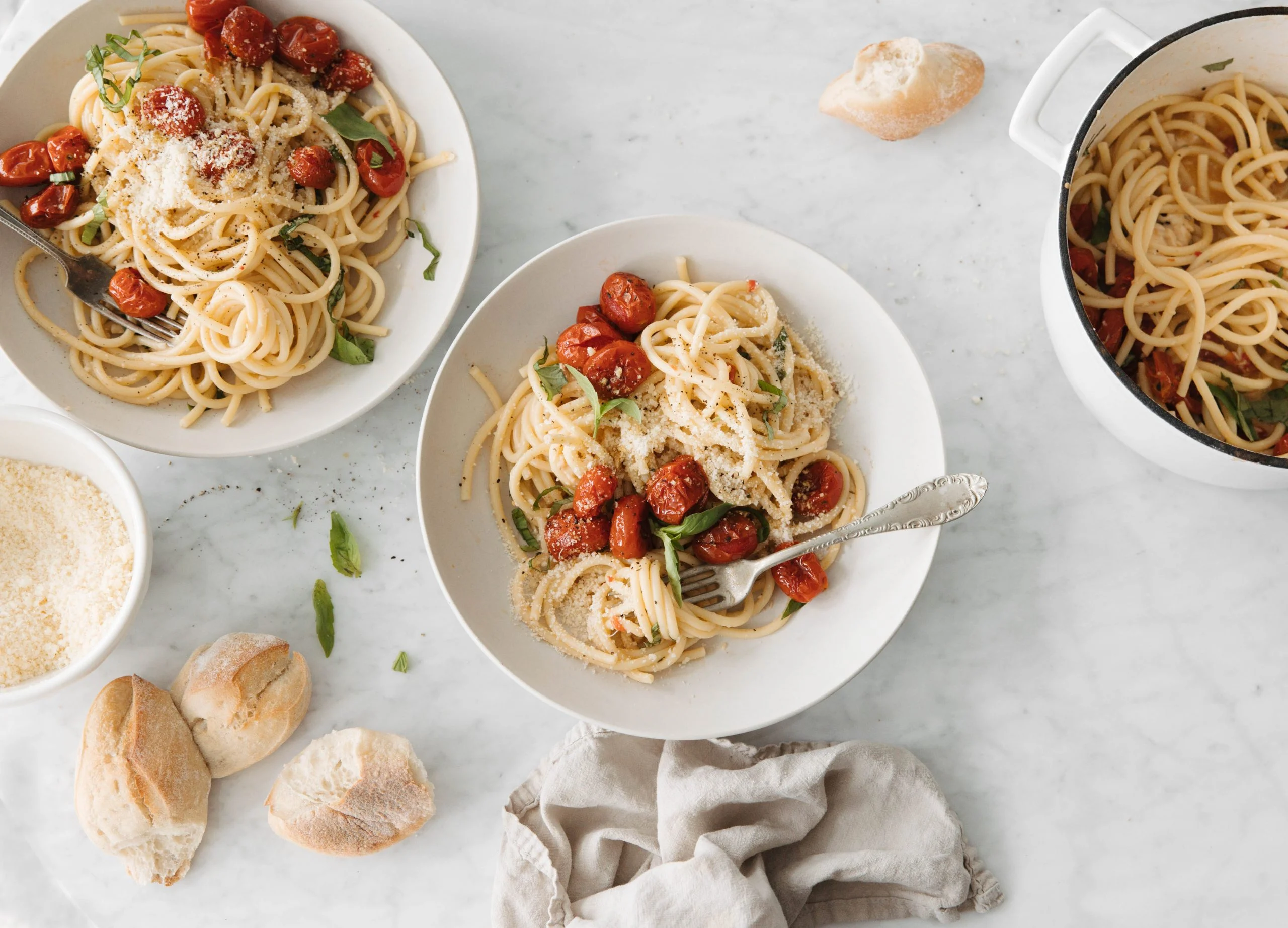 creamy tomato pasta with miso and roasted tomatoes