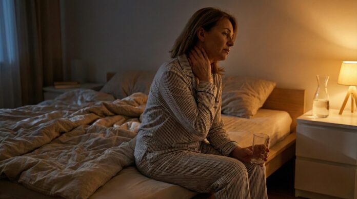 Woman up at night, drinking water